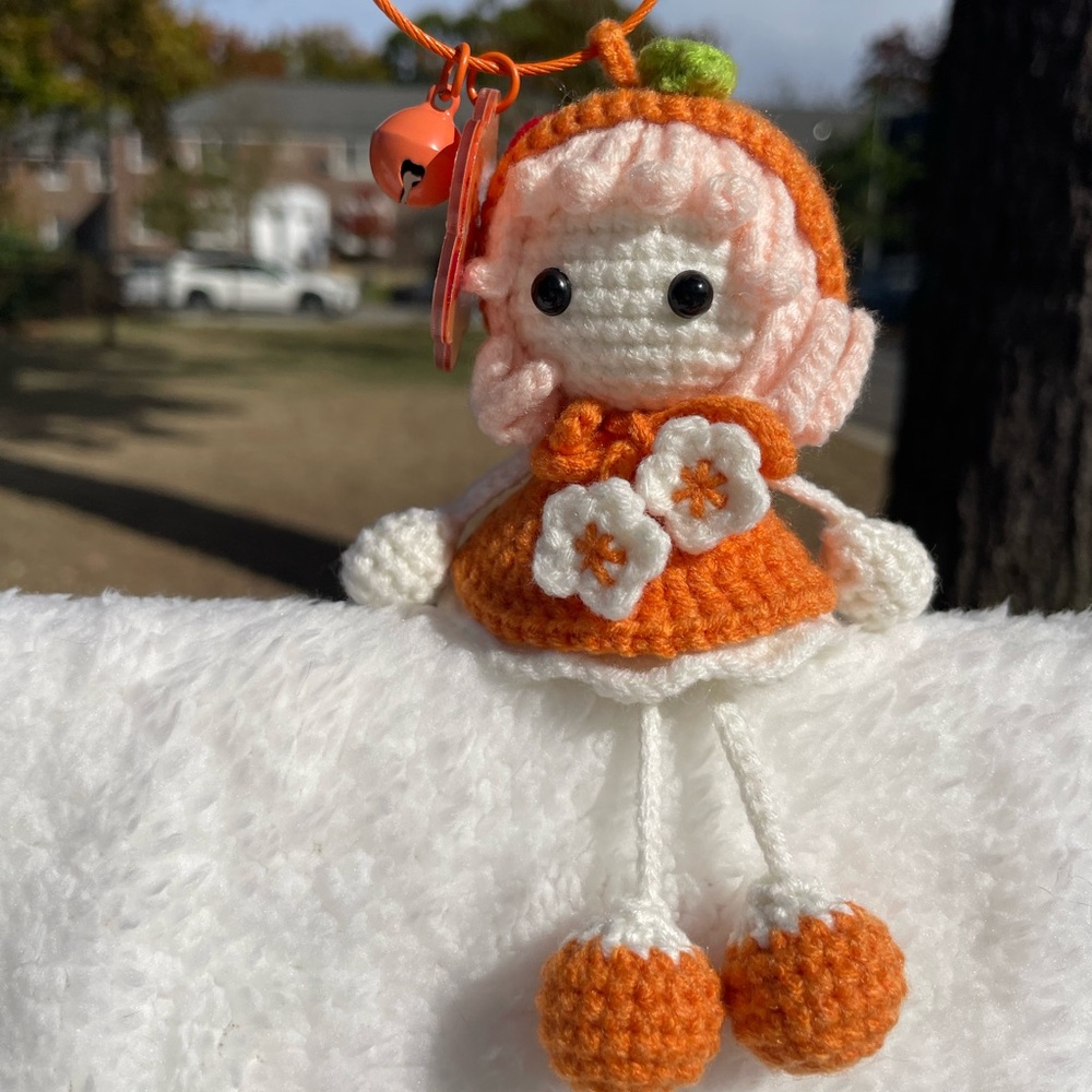 Handmade Crochet Cute Doll with Hanging Feet, Keychain for Bag or Keys